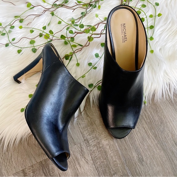 Michael Kors Shaw Leather Mule Slip On Heel Open Toe Black Size 9.5 M 40.5 M - Picture 1 of 13